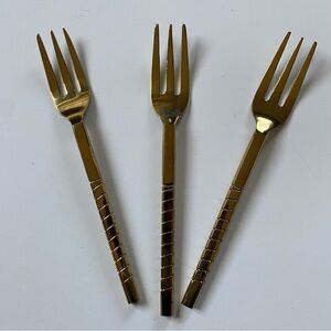 Gold Forks Set Of 3 Serving Pickle Appitizer Small 5.5” Dessert Twist Handle